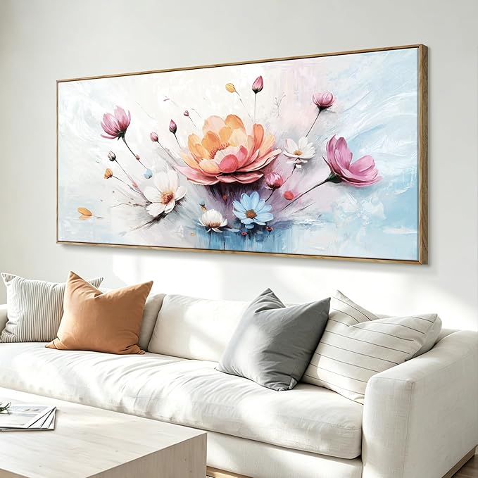 Extra Large Framed Modern Wall Art , Natural Abstract Style Canvas Wall Decor, High-Definition Color Plant And Flower Print Picture For Living Room, Bedroom, Dining Room, Entryway, Balcony And Office Space, 58×29 Inches.