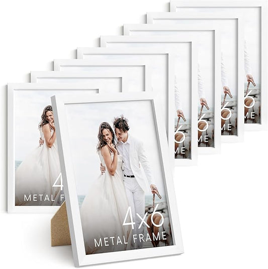 HAUS AND HUES 4x6 White Aluminum Frame Set of 9 - Vertical Hanging, Easel Back for Tabletop (4x6 in, White)