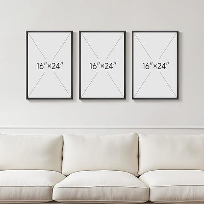 Framed Boho Black and White Abstract Wall Art, 3 Piece Modern Beige Canvas Prints Paintings Artwork for Walls, Black Geometric Pictures for Living Room Bedroom Hallway Office Wall Decor 16x24 In