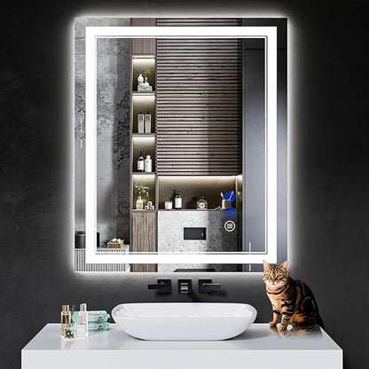 36"x30" LED Bathroom Mirror with Anti-Fog, Stepless Dimmable Lights, 3 Color Modes, Shatter-Proof Tempered Glass,Waterproof Design