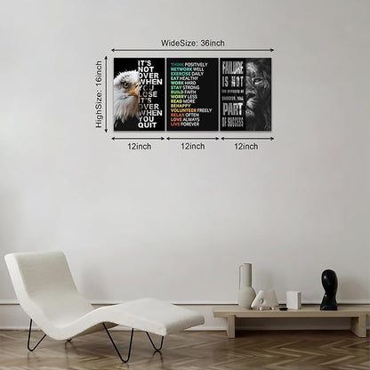 KAWAHONE Motivational Wall Art -Bald Eagle and Lion Inspirational Picture Animal Positive Quotes Wall Poster Framed Motivational Office Decor for Success Ready to Hang