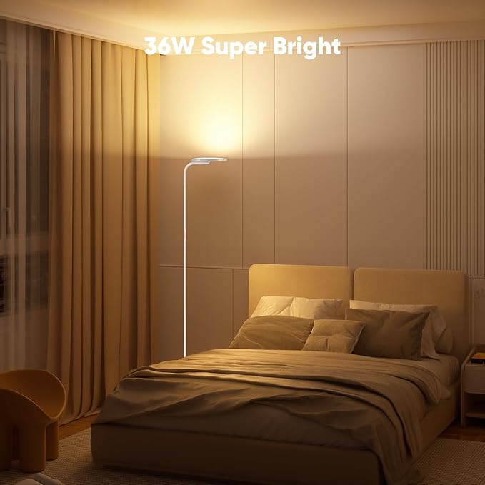 SIBRILLE 36W LED Floor Lamp, Super Bright Standing Lamp, Modern Stepless Dimmable Torchiere Tall Lamp with Remote Control, 350°Rotating Head Reading Floor Lamp for Living Room, Bedroom, Office
