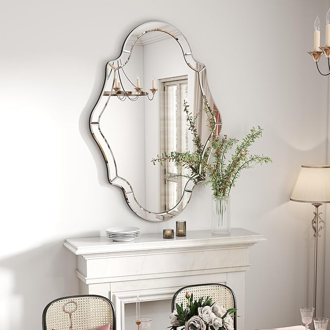55"x35" Large Mirror for Wall with Beveled Scalloped Corner, Modern Elegant Decorative Mirror for Living Room, Large Wall Mirrors for Entryway Hallway, Hang Horizontally or Vertically
