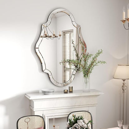 55"x35" Large Mirror for Wall with Beveled Scalloped Corner, Modern Elegant Decorative Mirror for Living Room, Large Wall Mirrors for Entryway Hallway, Hang Horizontally or Vertically