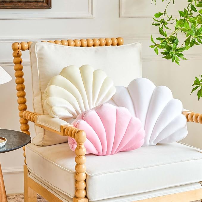 Lfsaaj White Seashell Throw Pillows, Shell Shaped Throw Pillows, 18 Inch Soft Velvet Home Decorative Pillow Plush Cushion for Bed Couch Living Sofa Room Decor Accent Throw Pillow