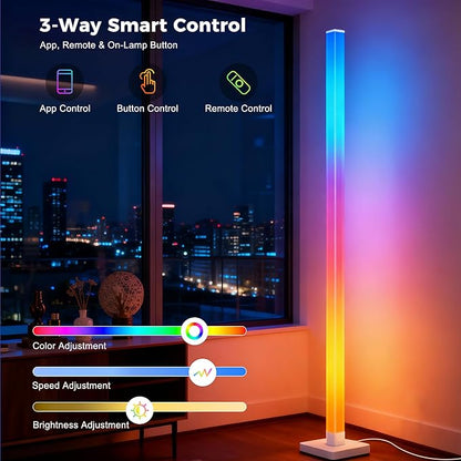 Flupuro 2 Pack DIY Corner Floor Lamps, ICRGB Floor Lamp with Music Sync and 16 Million Colors, Color Changing Standing Floor LED Lights for Bedroom Living Room Decor, Ambient Mood Lighting Gaming