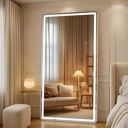 LED Full Length Mirror Floor Mirrors with Dimming &3 Color Lighting 32 x 71 Inch LED Mirrors Full Body with Stand for Bedroom Dressing Room Rect