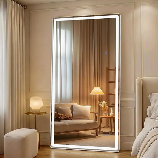 LED Full Length Mirror Floor Mirrors with Dimming &3 Color Lighting 32 x 71 Inch LED Mirrors Full Body with Stand for Bedroom Dressing Room Rect