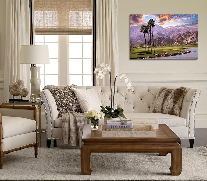 Golf Course at Sunset in Palm Wall Art Prints USA California Picture Canvas Wall Decor for Home Living Room Bedroom Bathroom Framed Artwork Ready to Hang(18''H x 24''W)