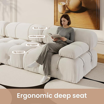 138'' Modular Sectional Couch, U-Shaped Velvet Sofa with Reversible Chaise Ottoman, Minimalist 6-Seat Bubble Sofa, Modern Cloud Sectional Couches for Living Room, Apartment (6 Seats, Beige)
