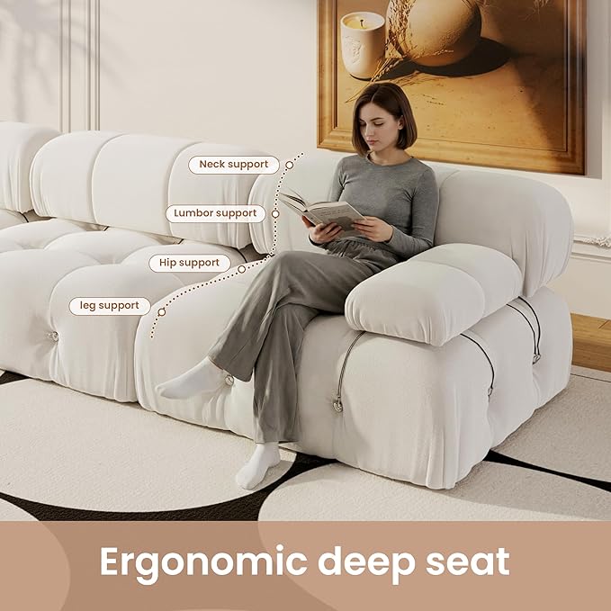 104'' Modular Sectional Sofa, Modern Luxury Velvet Bubble Couch, Deep Seat Cloud Sectional Couches for Living Room, Apartment (3 Seats, Beige)