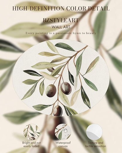 Bzstyleart Vintage Wall Art Decor for Bedroom, Watercolor Olive Branch Botanical Wall Art, Gold Framed Artwork, Vintage Botanical Prints, Room Decor Aesthetic for Kitchen, 12 x 16 Inch