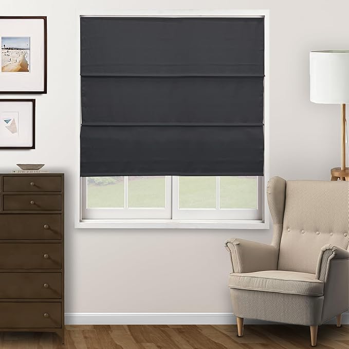 CHICOLOGY Cordless Roman Shade for Windows & French Doors, Ridgewood Grey, Privacy + Light Filtering Linen Look Fabric w/White Liner, True to Size, Inside/Outside Mount, 23" W x 72" H