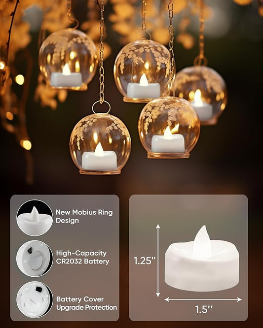 merrynights LED Candles, Tea Lights Candles Battery Operated, 12-Pack 200+Hours Flameless Tealight Candle, Realistic Tea Lights for Halloween Christmas Wedding, Pure White Light