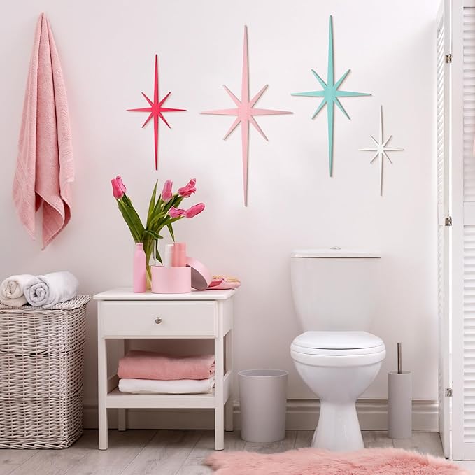 Blulu 4 Pcs Cast Iron Starburst Shaped Wall Decor Metal Mid Century Modern Decor Retro Atomic Stars Wall Art Elegance Accents Vintage Celestial Whimsigoth Hangings for Home Office Room(Pastel)
