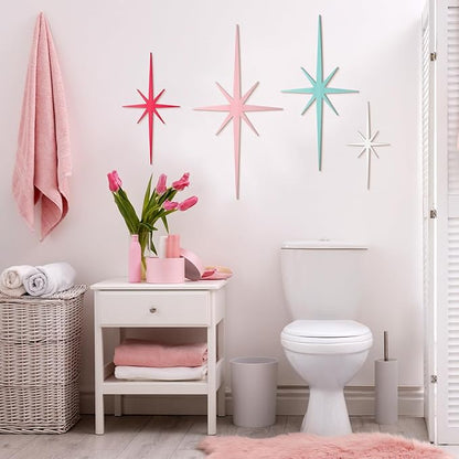 Blulu 4 Pcs Cast Iron Starburst Shaped Wall Decor Metal Mid Century Modern Decor Retro Atomic Stars Wall Art Elegance Accents Vintage Celestial Whimsigoth Hangings for Home Office Room(Pastel)