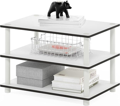 Furinno JUST Coffee Table, 3-Tier Modern Coffee Table with Open Shelf, Toolless Assembly Side Table, for Living Room, Bedroom, Home Office, White