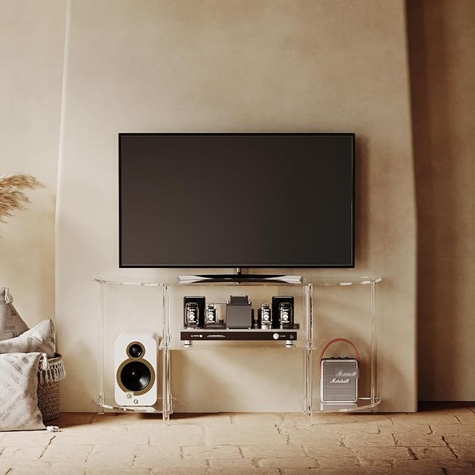 Eglaf Acrylic TV Stand - 3-Tier Semi-Circular TV Console Table - Corner TV Stand Entertainment Center with Open Shelves, TVs up to 50 Inch, 47.2'' L x 13.4'' W x 22.4'' H