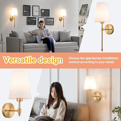 YHCDLAMP Battery Operated Wall Sconces Set of 2, Rechargeable Wireless Wall Lights with 10000mAh Magnetic Bulbs, Up to 50 Hours Runtime, Remote & RGB Dimmable, Brass for Bedroom Living Room Hallway
