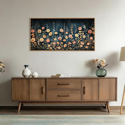 HPNIUB Moody Dark Wildflowers Framed Wall Art Set,Modern Botanical Floral Wall Decor,Dark Blue Colorful Flower Vibrant Printing,Nature Spring Flower Artwork for Living Room, Bedroom,Office-20''x40''