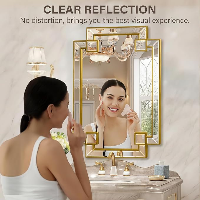 Gold Mirror for Bathroom, 24x36 Inch Rectangle Bathroom Vanity Mirror for Over Sink, Modern Decorative Mirror for Living Room Entryway Fireplace Mantel (Horizontal/Vertical)