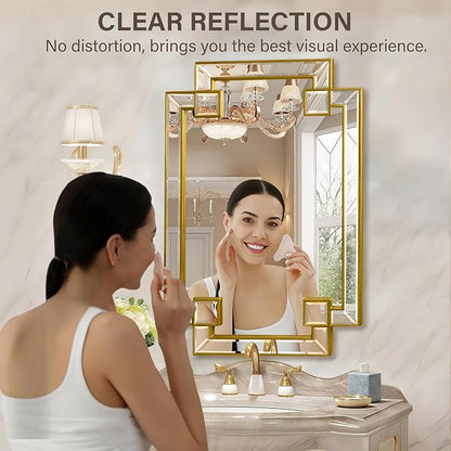 Gold Mirror for Bathroom, 24x36 Inch Rectangle Bathroom Vanity Mirror for Over Sink, Modern Decorative Mirror for Living Room Entryway Fireplace Mantel (Horizontal/Vertical)