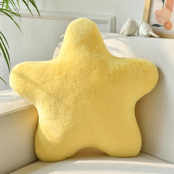 Star Pillow, Decorative Throw Pillows for Bed Couch, 19.6" Star Shaped Pillow Plush Floor Cushions Room Decor Pillow with Soft Faux Rabbit Fur for Sofa Bedroom Living Room
