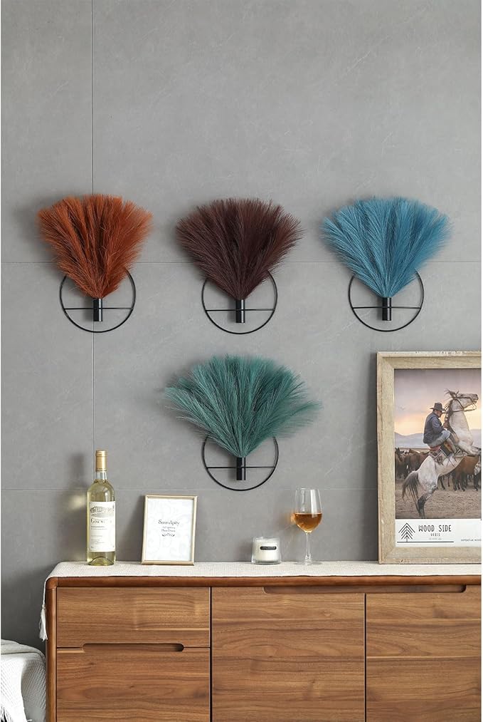 Pretty Jolly Boho Wall Decor - 2 Pack Gold Wall-Mounted Hanging Artificial Pampas Display for Living Room, Bedroom, Bathroom & Dining Room Wall Art
