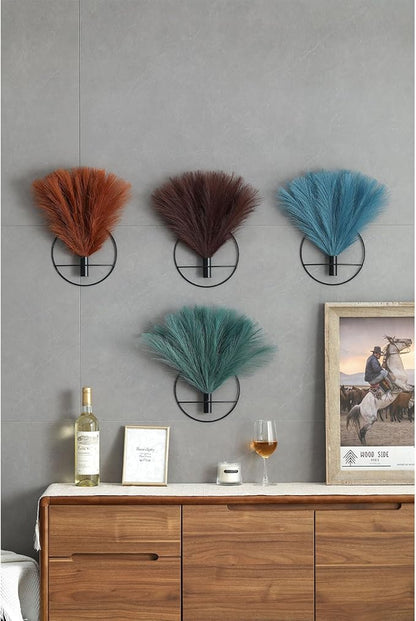 Pretty Jolly Boho Wall Decor - 2 Pack Gold Wall-Mounted Hanging Artificial Pampas Display for Living Room, Bedroom, Bathroom & Dining Room Wall Art