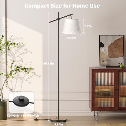 SIBRILLE Floor Lamp with Linen Shade, Dimmable Tall Standing Lamp with Remote Control & 3 Color Temperatures Bulb, Modern Swing Arm Floor Lamps for Living Room Bedroom Office Corner