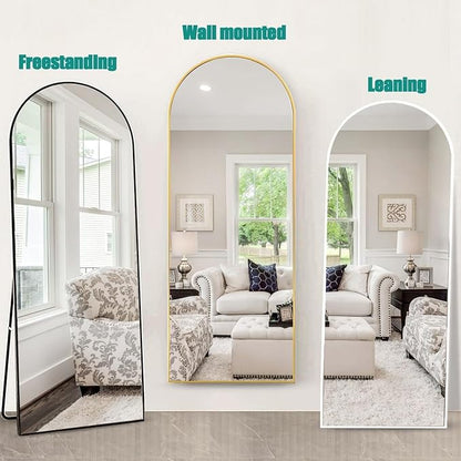 81''x41'' Oversized Full Length Mirrors, Arched Floor Mirror with Stand, Full Body Large Standing Mirror/Leaning/Hanging Wall Mounted for Living Room, Bedroom, Black
