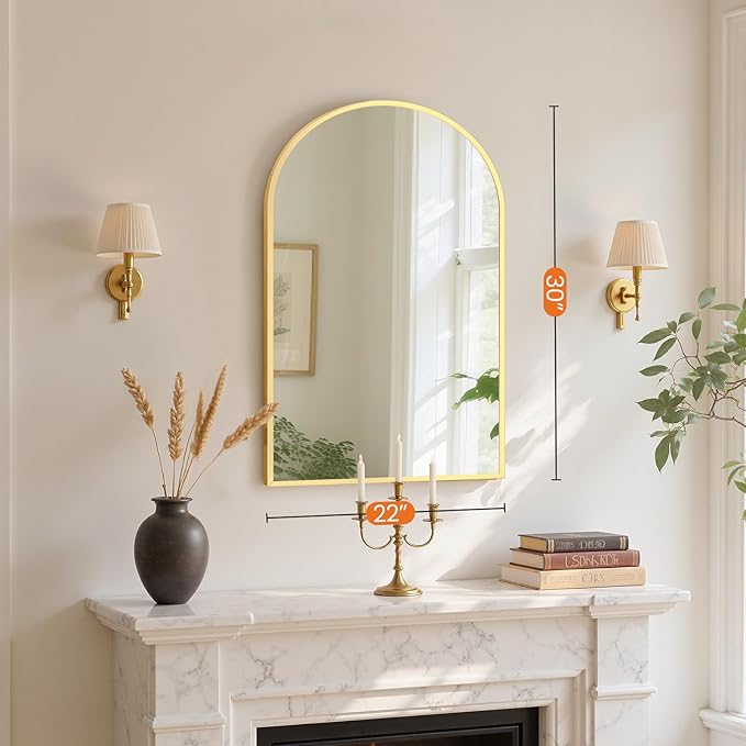 Sweetcrispy 20"x31" Arched Gold Bathroom Mirrors for Wall, Bathroom Mirrors for Over Sink, Modern Wall Mirrors Arch Decorative for Bathroom, Entryway, Bedroom, Vanity