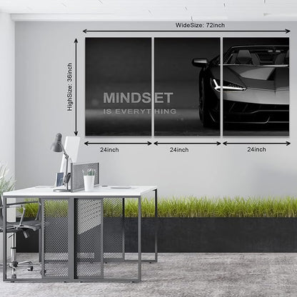 KAWAHONE Motivational Canvas Wall Art Lamborghini Posters Prints Entrepreneur -Mindset is Everything-Office Decor Set 3 Pieces Motivational Wall Art Canvas Print Inspirational Quote Ready to Hang