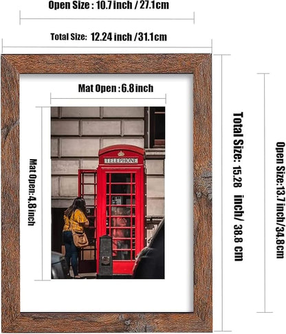 8x10 Picture Frame Set of 6, Display Pictures 5x7 with Mat or 8x10 Without Mat for Wall Mounting, Rustic Brown
