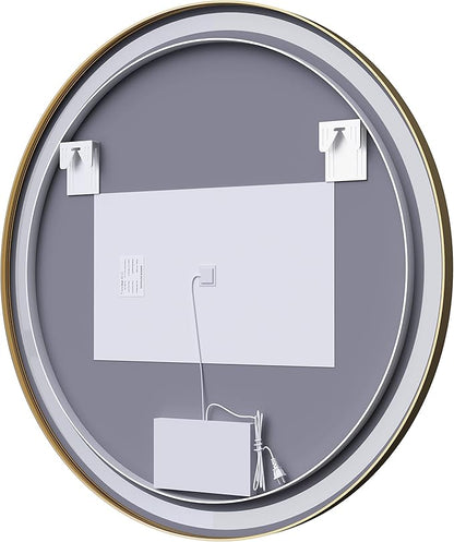 Itrue 36 Inch LED Bathroom Round Mirror, Gold Metal Frame, Adjustable Color Temp & Brightness,Anti-Fog,Shatter-Proof Tempered Vanity Mirror for Wall