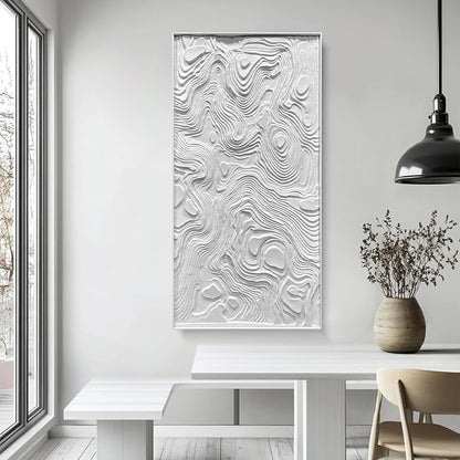 BrightA Large-scale white abstract wall artworks, wood wall decor for living room and office, horizontal wall art three-dimensional relief sandstone hand-painted decorations 23.6"x47.2"