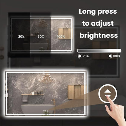 Snowdool 72"X40" LED Bathroom Mirror with Front Lights and Backlit, Anti-Fog, Dimmable, Shatter-Proof Tempered Glass, Lighted Bathroom Vanity Mirror for Wall with 3 Colors, Memory Function