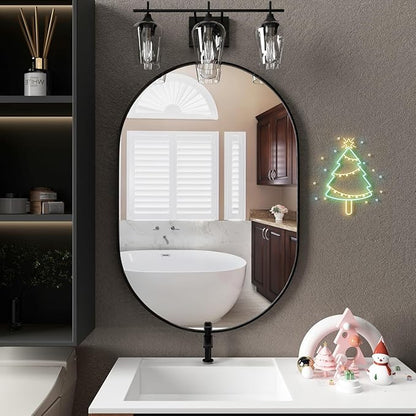 Oval Bathroom Mirror Capsule Wall Vanity Mirror, 24"x36" Pill Mirrors Wall Mounted Mirror, Large Modern Mirror with Black Metal Frame, Decor for Entryway, Bedroom, Living Room