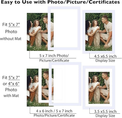 JCJMY 12 Packs 5x7 Picture Frames Bulk, Display 4x6 with Mat or 5x7 Without Mat, White Gallery Frame Set, 5 by 7 Frames Bulk Set of 12, Collage Wall Decor Photo Frame Set for Wall and Tabletop, White