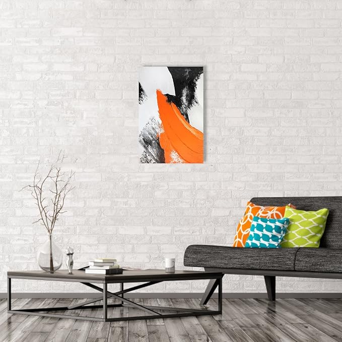 YPY Modern Abstract Canvas Wall Art: Grey Orange Hand Painted Oil Paintings for Wall Decorations, Minimalist Picture Print Poster Large Home Living Room Decor 16 x 24