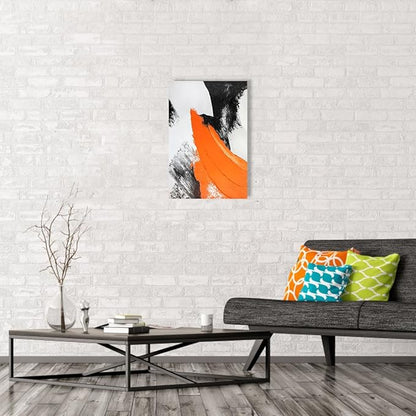 YPY Modern Abstract Canvas Wall Art: Grey Orange Hand Painted Oil Paintings for Wall Decorations, Minimalist Picture Print Poster Large Home Living Room Decor 16 x 24