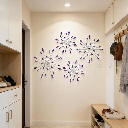 ZEXUIRU 4 Pcs Purple Starburst Wall Decor Metal Bling Wall Art Crystal Accents 3D Modern Decoration Glam Hanging Sculptures for Living Room Bedroom Office Teen Girl Room – Easy to Hang Home Decor Set