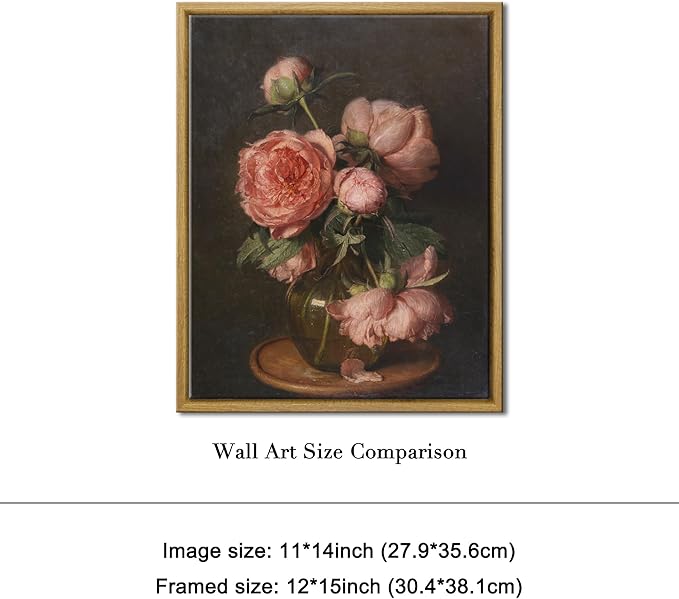 Pyradecor Vintage Home Decor Framed Canvas Wall Art Pfingstrosen Classical Floral Painting Artwork for Living Room Bedroom Farmhouse Decorations