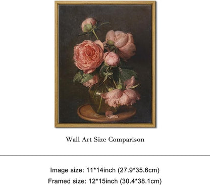 Pyradecor Vintage Home Decor Framed Canvas Wall Art Pfingstrosen Classical Floral Painting Artwork for Living Room Bedroom Farmhouse Decorations