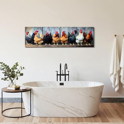 Large Farm Chicken Wall Art Rooster Kitchen Wall Decor Rustic Farmhouse Coop Picture Canvas Prints for Dining Room Decorations Colorful Country Animal Poster Painting Artwork Cabin Home Decor 14x48”