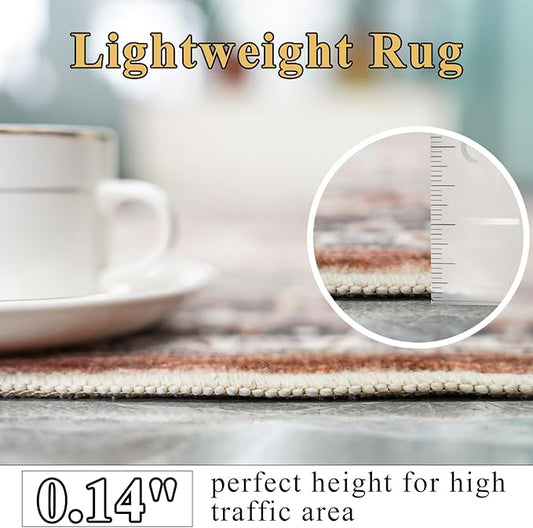 9x12 Area Rugs for Living Room: Washable Ultra Thin Rug - Oriential Stain Resistant Carpets - Large Indoor Non-Slip Rug for Bedroom Dining Room 9'x12' Brick