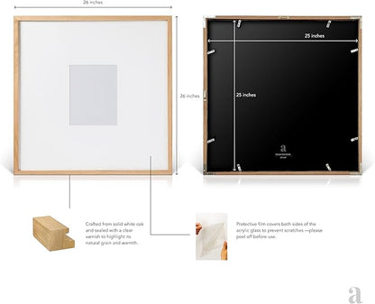 artisane home goods 25x25 Frame – Large White Oak Gallery Picture Frame With Mat for Wall, 25x25 Picture Frame for Gallery Walls, Oversized Square Frame, Matted to 8x10, 5x7 & 4x6