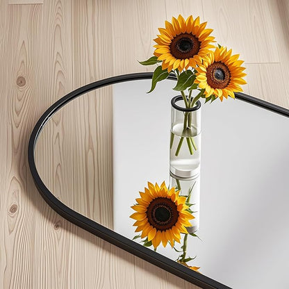 DMWOODFL 50"x16" Black Arched Over The Door Mirror, Adjustable Height Full Length Mirror with Shatterproof Glass & Aluminum Frame, Wall Mounted Hanging Mirror for Bedroom Living Room Bathroom Dorm
