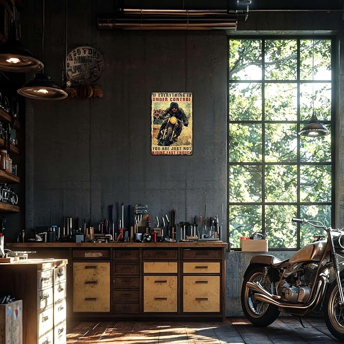 Motorcycles Metal Sign Sometimes I Look Back On My Life I'm Seriously Impressed I'M Still Alive Tin Poster Home Garage Man Cave Bath Accessories Wall Decor 12x8 Inch