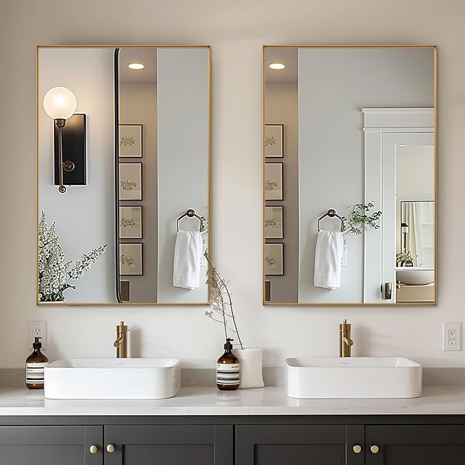 Anpark Wall Mirror 30" x 48" for Bathroom Modern Gold Deep Frame Mirror for Wall Decorative Horizontal or Vertical Wall Mounted Mirror for Bedroom Living Room Entryway Wall Decor